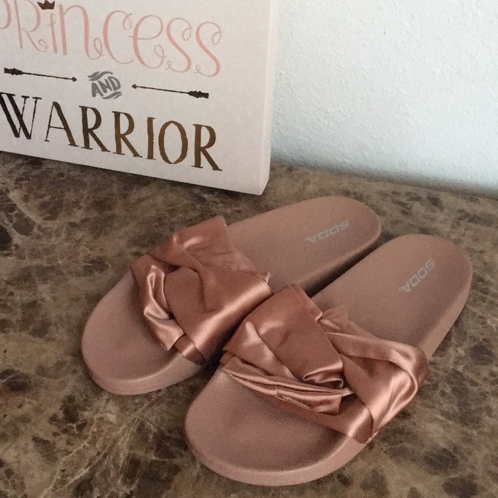 Rose Gold Slides by Soda Size 10